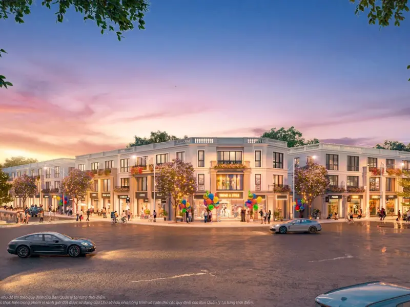 Shophouse góc phố lúc hoàng hôn Khu Golf Land, Vinhomes Royal Island Vũ Yên, Hải Phòng